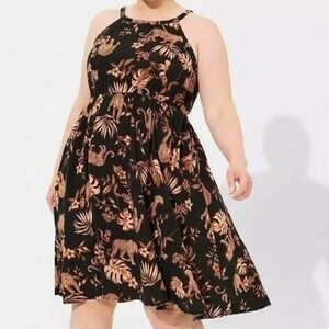 Torrid Halter Neck Midi Fit N Flare Cheetah Print Tropical Dress Plus Size 2X